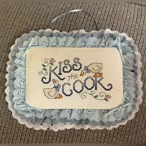Embroidered 'Kiss the Cook' Wall Hanging